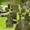 An old cemetery with headstones.