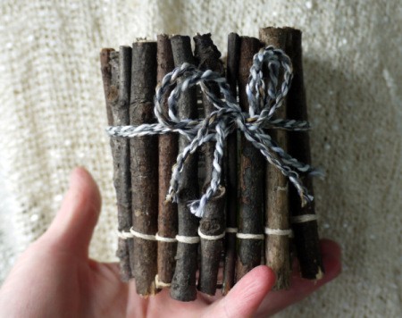 finished twig jar with decorative string replacing the plain piece