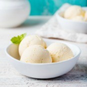 A bowl of homemade vanilla ice cream.