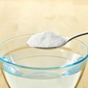 A spoon of baking soda for use as an antacid