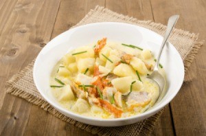 Bowl of chunky potato soup