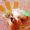Turkey and pumpkin paper candy containers.