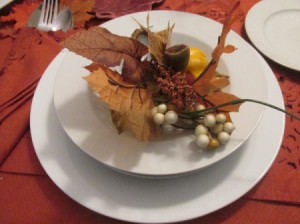 A leaf decoration for the place setting.