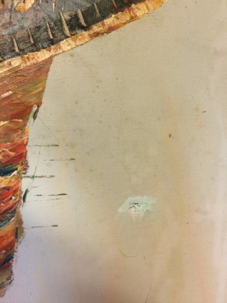 tinted paint on right side of canvas tinted a light bluish green