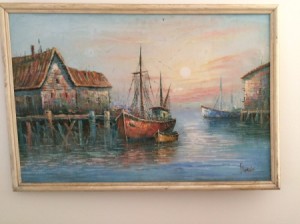 repaired painting hanging on wall