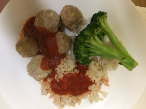 Gluten-Free Meatballs meatballs on plate with rice and broccoli