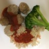 Gluten-Free Meatballs meatballs on plate with rice and broccoli