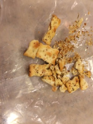 Leftover crumbs from snack bags.