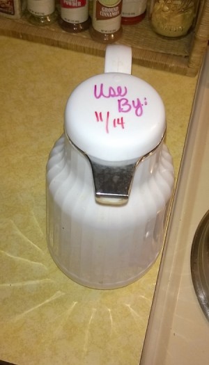"use by" written on carafe lid