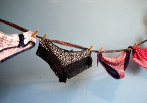fancy feminine underwear hung as bunting
