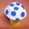 yellow paper tube and blue polka dot mushroom kid craft