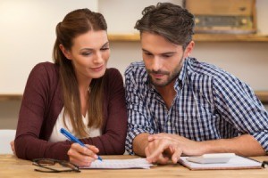 A couple discussing their finances.