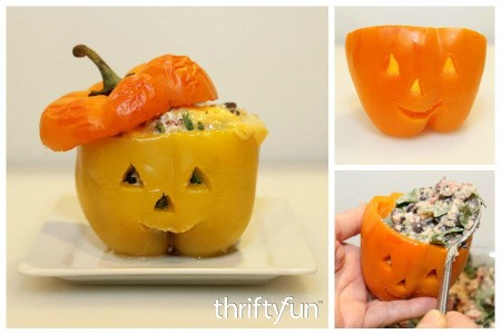 Making Jack-O'-Lantern Stuffed Bell Peppers