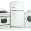 Three vintage appliances in white.