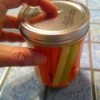 A canning jar with cut up carrots and celery with a lid.