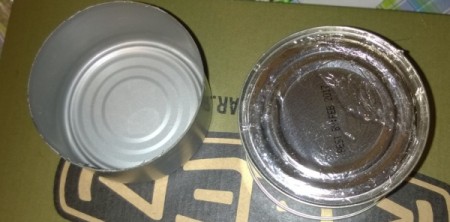 Two empty tuna cans.