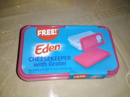 An Eden cheesekeeper and grater that came free with purchase.
