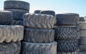 A stack of tires at a disposal facility.