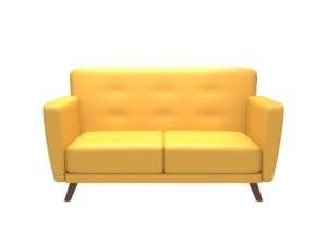 A bright yellow couch on a white background.
