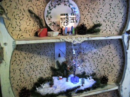 A snow covered Christmas scene.