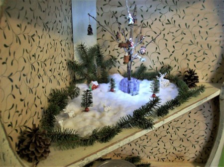 A snow covered Christmas scene.