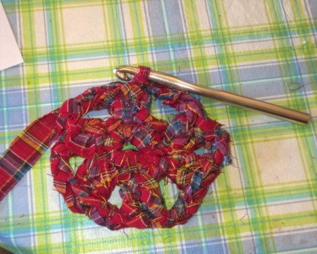 Crochet Snowflake from Recycled Skirt