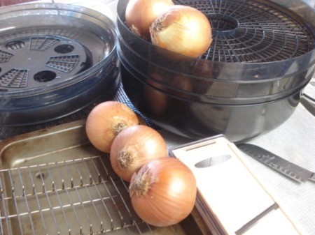 onions, slicer and pan
