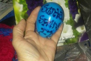 A plastic Easter egg with bulbs inside.