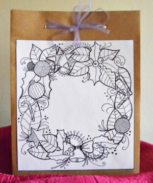 coloring page attached to gift bag