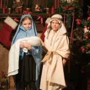 Children dressed for a Christmas pageant.
