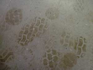 How can you get tire marks off of vinyl floors?