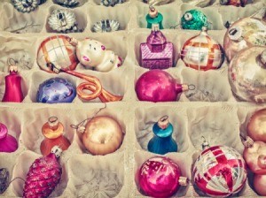 A box of old Christmas Ornaments