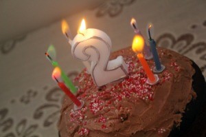 A birthday cake celebrating a second birthday.