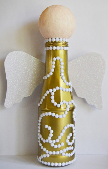 White and Gold Upcycled Bottle Christmas Angel