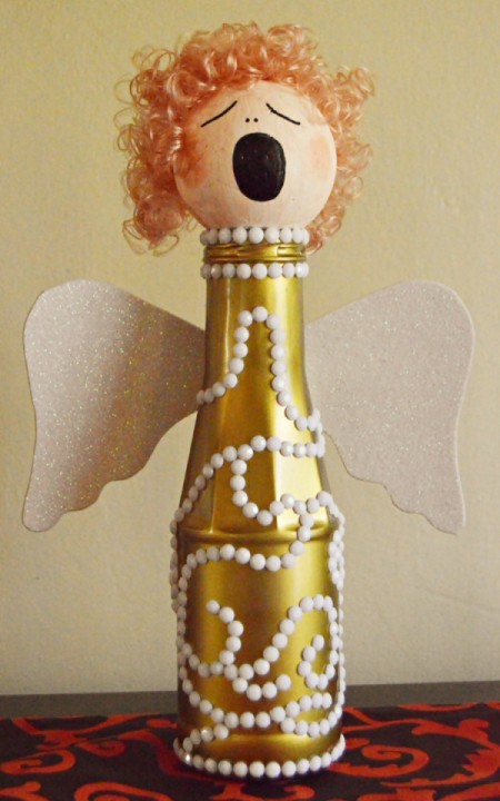 White and Gold Upcycled Bottle Christmas Angel