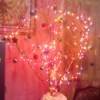 branch tree with lights against a pink wall
