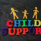 Photo of letters spelling out child support.