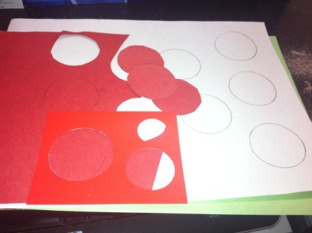 red and white construction paper circles for second candy cane craft