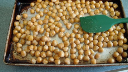 chickpeas on baking sheet