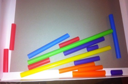 Easy Marble Maze - pieces of brightly colored plastic straws