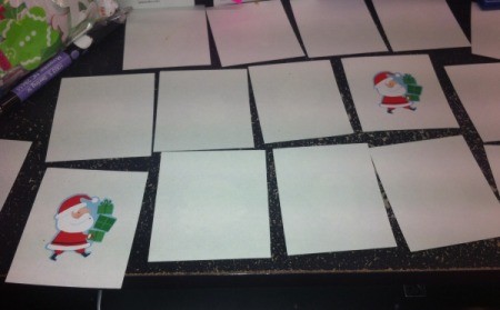 Christmas Sticker Memory Game - playing the game with two cards turned face up