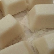 Dishwasher cubes on a white background.