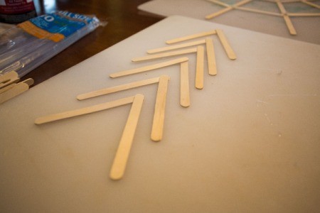 A row of glued popsicle sticks.
