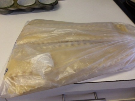Cooked and wrapped noodles ready for storage.