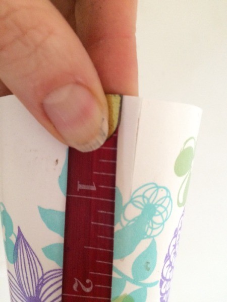 Paper Cup Gift Box - measuring the cup to cut slits