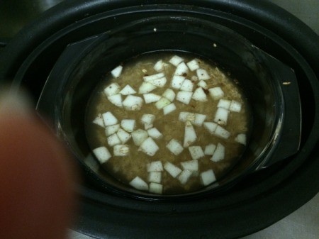 oatmeal bowl on water in slow cooker