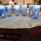 Identifying Vintage Drinking Glasses - marbled clear, white, and blue glasses
