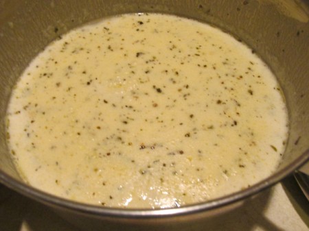 Alfredo Spinach Lasagna - alfredo sauce in pan