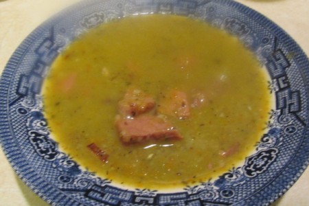 Ham and Green Split Pea Soup in bowl.