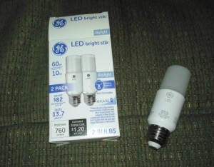 A package of low energy replacement LED bulbs.